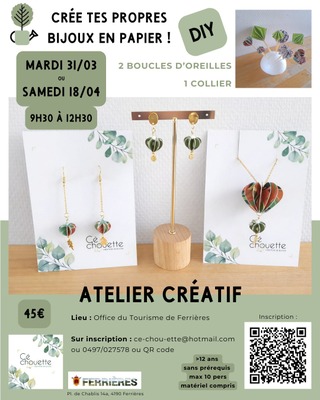 Image de l'événement Atelier création de bijoux en papier - Ferrières
