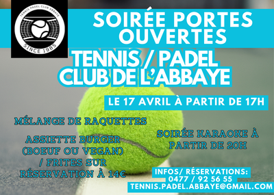 Image de l'événement Soirée portes ouvertes au tennis/padel Club de l'Abbaye - Hélécine