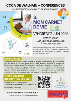 Conférence 3 "Mon ‘Carnet de Vie’- ENEO" - CCCA de Walhain