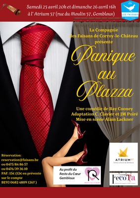 Image de l'événement Les Faisans de Corroy présentent "Panique au Plazza" à l'Atriu 57 - Gembloux