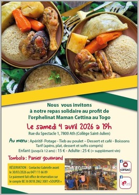 Image de l'événement Repas solidaire au profit de l'orphelinat "Maman Cettina" au Togo - Ath