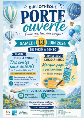porte ouverte de la bibliothèque le 13 juin entre 9h30 et 16h30.