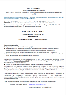 Image de l'événement Projet de maintien en activité de deux poulaillers à Bois-de-Villers - Réunion d'information - PROFONDEVILLE