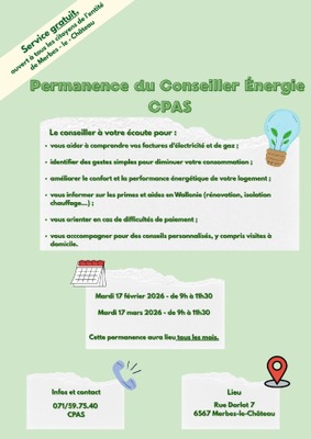 Image de l'événement Permanence du Conseiller Energie CPAS - Merbes-le-Château