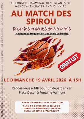 Image de l'événement 🏀🔥 Le Conseil Communal des Enfants vous invite au match des Spirou ! 🔥🏀 - Fontaine-Valmont