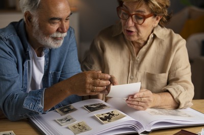 Table de conversations autour des cartes postales