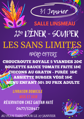 Image de l'événement 22 ème Souper du Club Carnavalesque Les Sans Limites