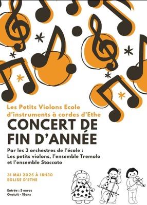 CONCERT DE FIN D'ANNEE A L'EGLISE D'ETHE A 18H30.